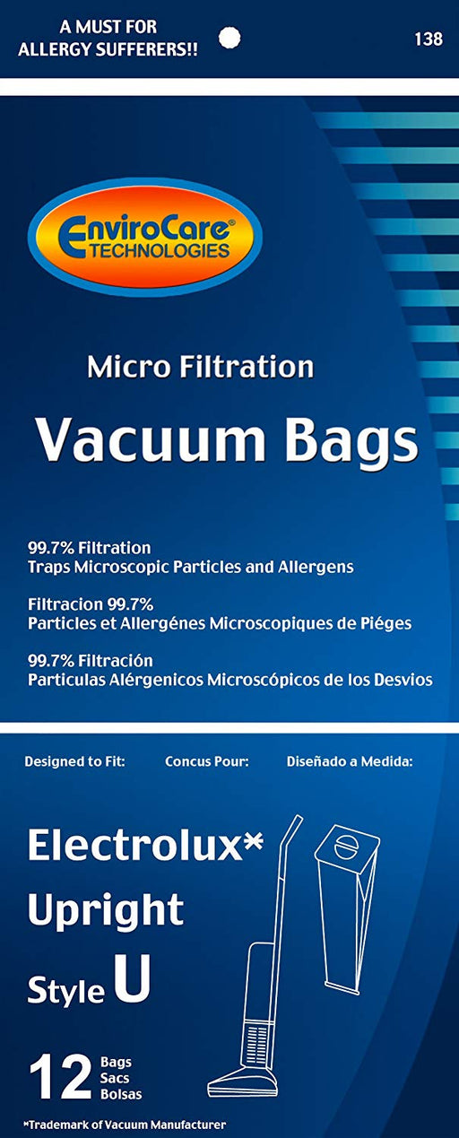 Electrolux Style U Vacuum Bags - 12 Pack (EnviroCare 138) - CJ Miller Vacuum Center Inc