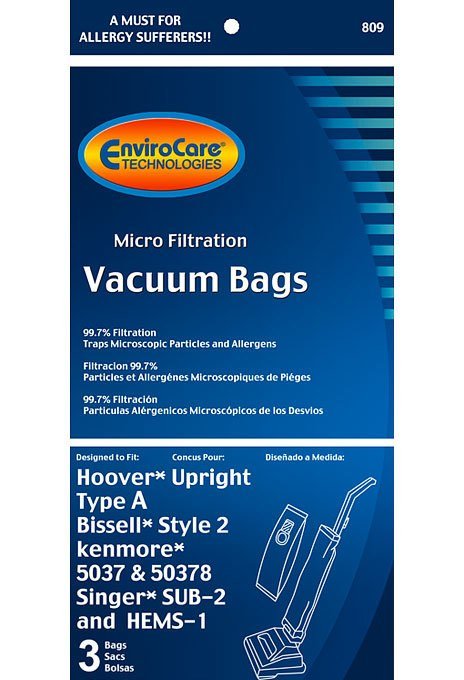 Hoover Type A Vacuum Bags - 3 Pack (EnviroCare 809) - CJ Miller Vacuum Center Inc