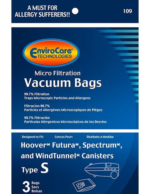 Hoover Type S Vacuum Bags - 3 Pack (EnviroCare 109) - CJ Miller Vacuum Center Inc