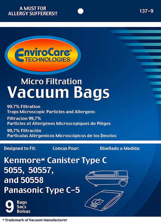 Kenmore Canister Type C Vacuum Bags - 9 Pack (EnviroCare 137-9) - CJ Miller Vacuum Center Inc