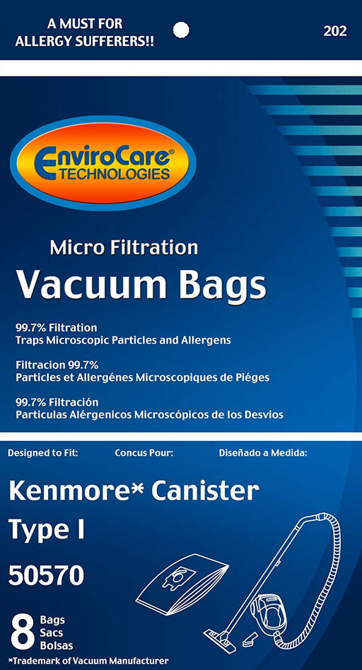Kenmore Canister Type I 50570 Vacuum Bags - 8 Pack (EnviroCare 202) - CJ Miller Vacuum Center Inc