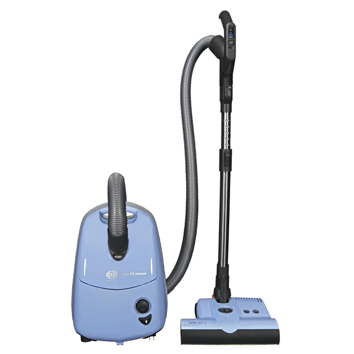 SEBO AIRBELT E3 Premium Vacuum Arctic Pastel Blue with ET-1 and Parquet Brush - CJ Miller Vacuum Center Inc