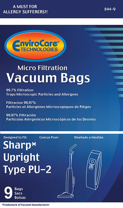 Sharp Upright Types PU-2 Vacuum Bags - 9 Pack (EnviroCare 844-9) - CJ Miller Vacuum Center Inc